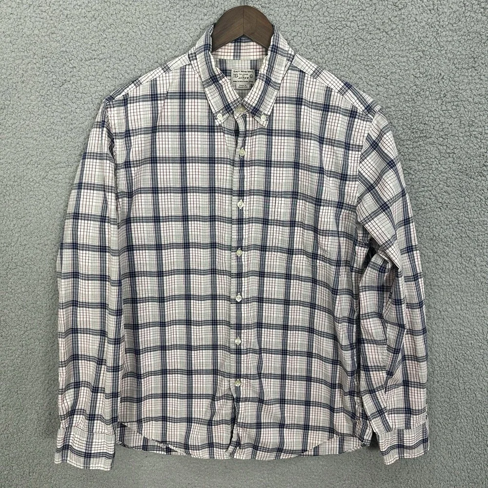 J.Crew Button Down Shirt Mens Large Blue Plaid Long Sleeve Cotton Preppy Capsule